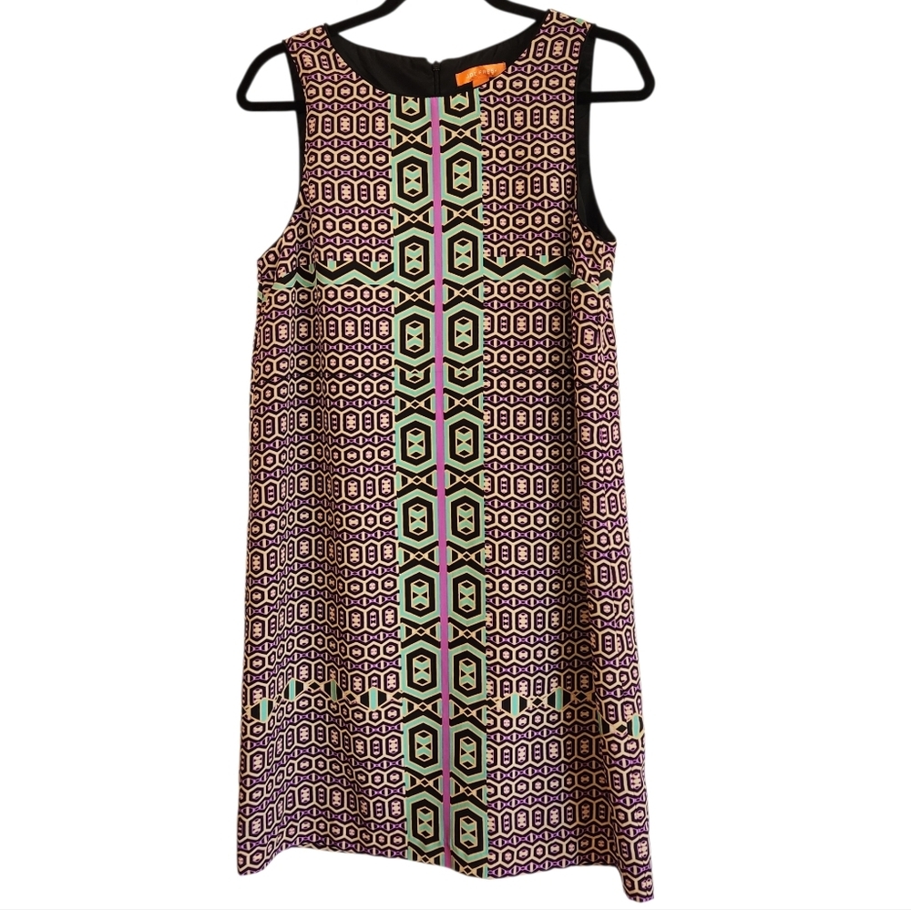 Joe Fresh Sleeveless Shift Dress Size 8 Purple/Mint Green Geo Print Fully Lined